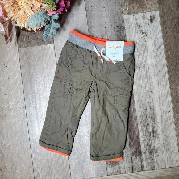 NWT Cat & Jack Straight Leg Casual Boy Pants Size 12m Green Orange - Picture 1 of 12